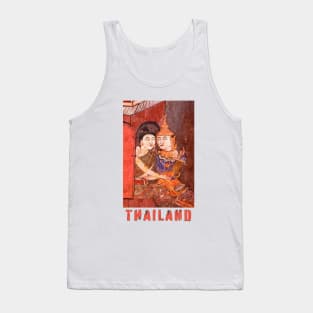 Antique Thai colorful temple mural of a young couple embracing in traditional period ceremonial clothing with the word Thailand featuring under the image. Tank Top